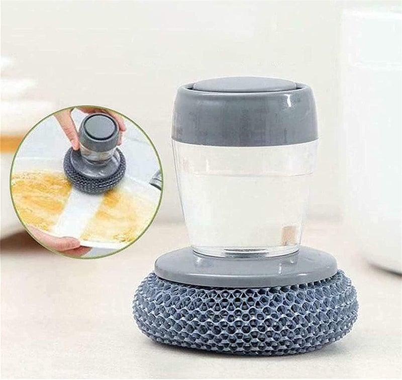 MALL Sky MALL Steel/PET Dish Scrubber, Soap Dispensing Palm Brush, Non-Scratch PET Brush with Soap Dispenser Set, Scouring Pad Pot Scrubber Metal Sponge Household Kitchen Utensil Cleaning Brush (1) - Image 1