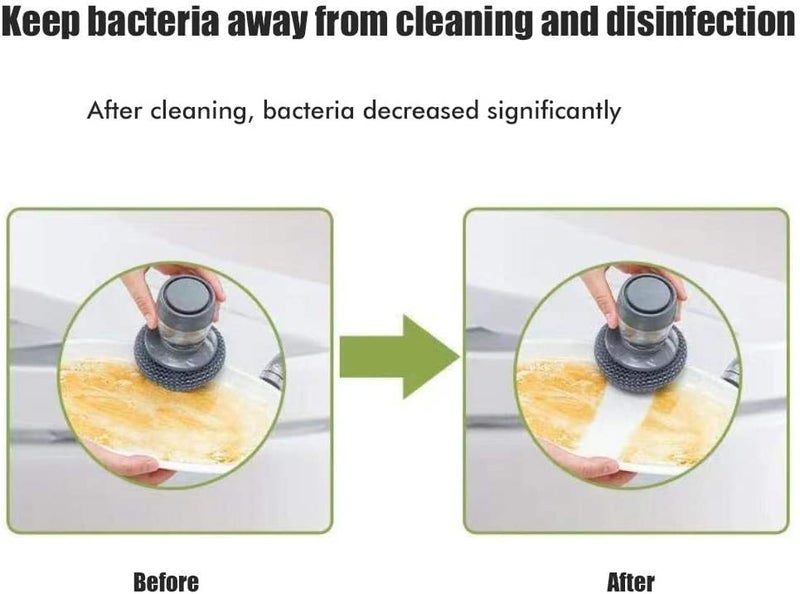 MALL Sky MALL Steel/PET Dish Scrubber, Soap Dispensing Palm Brush, Non-Scratch PET Brush with Soap Dispenser Set, Scouring Pad Pot Scrubber Metal Sponge Household Kitchen Utensil Cleaning Brush (1) - Image 5