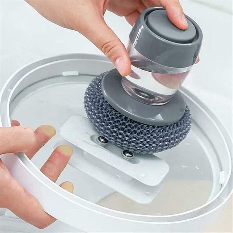 MALL Sky MALL Steel/PET Dish Scrubber, Soap Dispensing Palm Brush, Non-Scratch PET Brush with Soap Dispenser Set, Scouring Pad Pot Scrubber Metal Sponge Household Kitchen Utensil Cleaning Brush (1) - Image 3