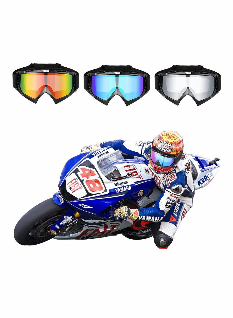 Captaintech 3Pcs Motorcycle Goggles Dirt Bike Goggles Motocross Goggles Windproof ATV Goggles Offroad Riding Dustproof Racing Scratch Resistant Ski Protective Safety Glasses Anti UV Dustproof Anti Fog - Image 4