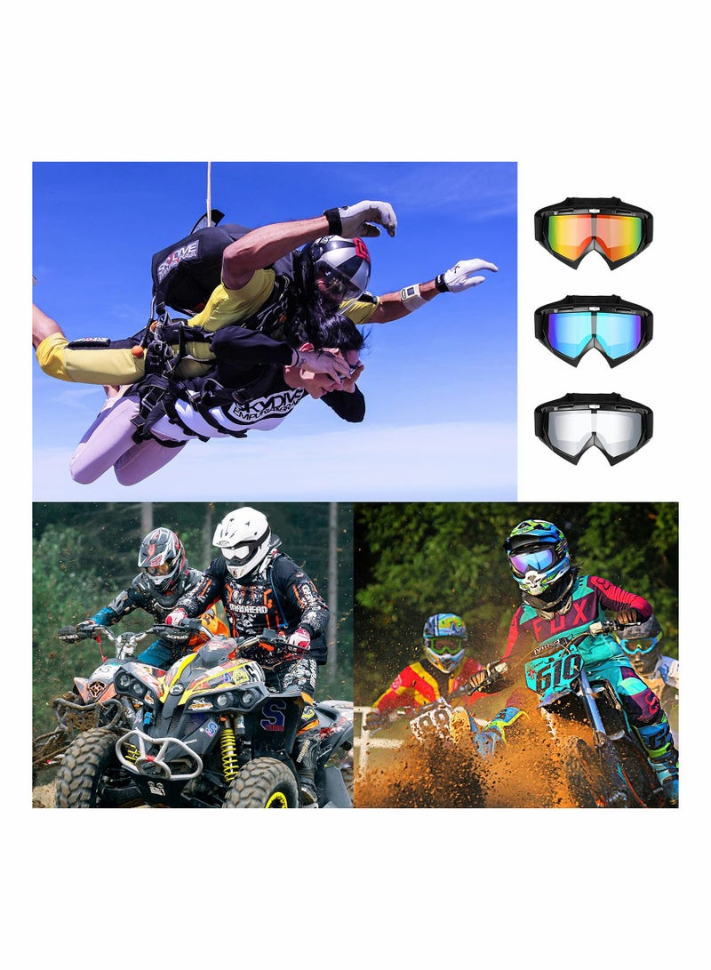 Captaintech 3Pcs Motorcycle Goggles Dirt Bike Goggles Motocross Goggles Windproof ATV Goggles Offroad Riding Dustproof Racing Scratch Resistant Ski Protective Safety Glasses Anti UV Dustproof Anti Fog - Image 5