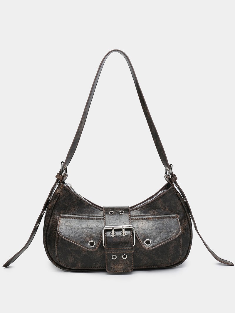 Women'S Vintage Y2G Motorcycle Punk Maillard Waste Soil Wind Multi-Pocket Decorative Artificial Oil Wax Burst Leather - Image 3