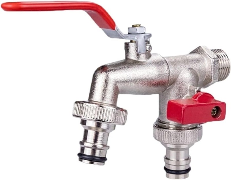 مجموعة ري صناعية منزلية ذات صنبور مزدوج المنفذ للحدائق مصنوعة من سبيكة الزنك - Image 2