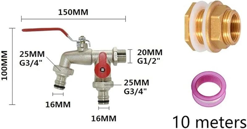 مجموعة ري صناعية منزلية ذات صنبور مزدوج المنفذ للحدائق مصنوعة من سبيكة الزنك - Image 3