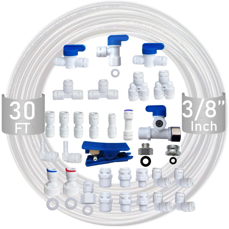 ESHIONG NSF Certified 3/8" O.D. Push to Connect Fittings for RO (Reverse Osmosis) Water Filter 30 pcs+30 feet 3/8" Water tubing. - Image 1