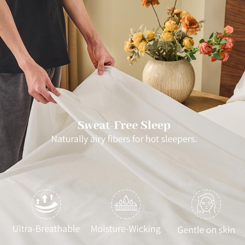 MEISHANG 100% French Pure Linen Sheets Queen Size - Bed Sheets 4 Piece Sets, Soft Durable Flax Linen, Anti-Tear Breathable Oeko-Tex Certified with 16" Deep Pocket (White) - Image 5