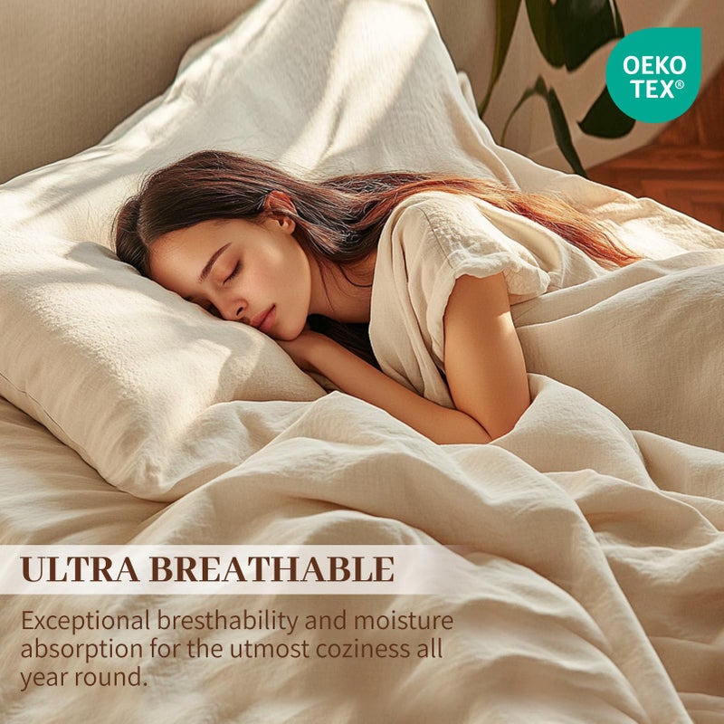 MEISHANG 100% French Pure Linen Sheets Queen Size - Bed Sheets 4 Piece Sets, Soft Durable Flax Linen, Anti-Tear Breathable Oeko-Tex Certified with 16" Deep Pocket (White) - Image 3