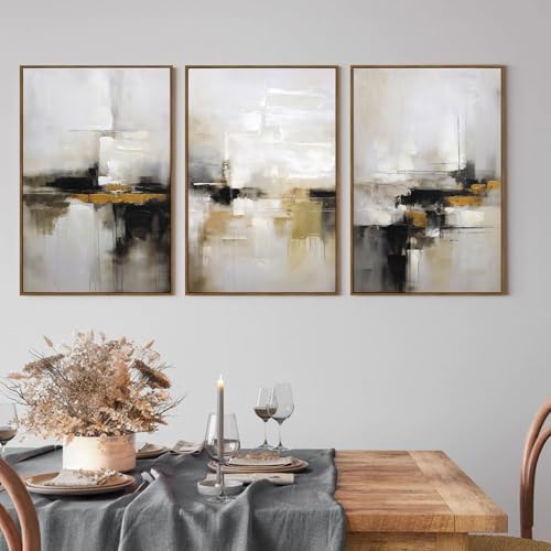 Zessonic Abstract Neutral Wall Art Black and Brown Grunge Framed Mid Century Modern Wabi Sabi Textured Canvas Painting Artwork for Living Room Bedroom Office- 3 Panels, 16x24 Inch, Ready to Hang - Image 5