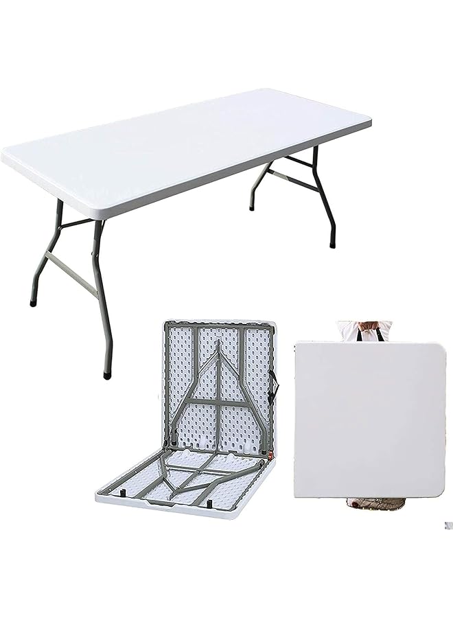 شواي طاولة نزهة بلاستيكية محمولة بطول 6 أقدام قابلة للطي، طاولة قابلة للطي شديدة التحمل مع مقبض حمل للحديقة والتخييم والشواء وتناول الطعام والنزهة والحفلات وطاولة بوفيه الطعام - Image 1