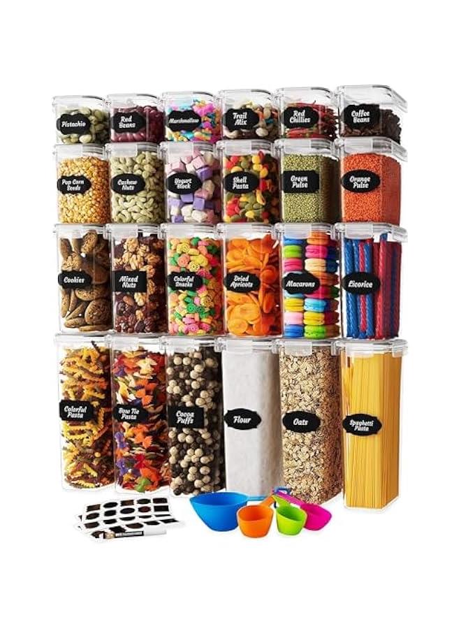 HOOKOR 24 Pack Airtight Food Storage Containers with Lids, Kitchen and Pantry Organization and Storage, BPA Free Kitchen Storage Containers for Spaghetti, Sugar,Cereal, Rice, Flour & Oats - Image 1