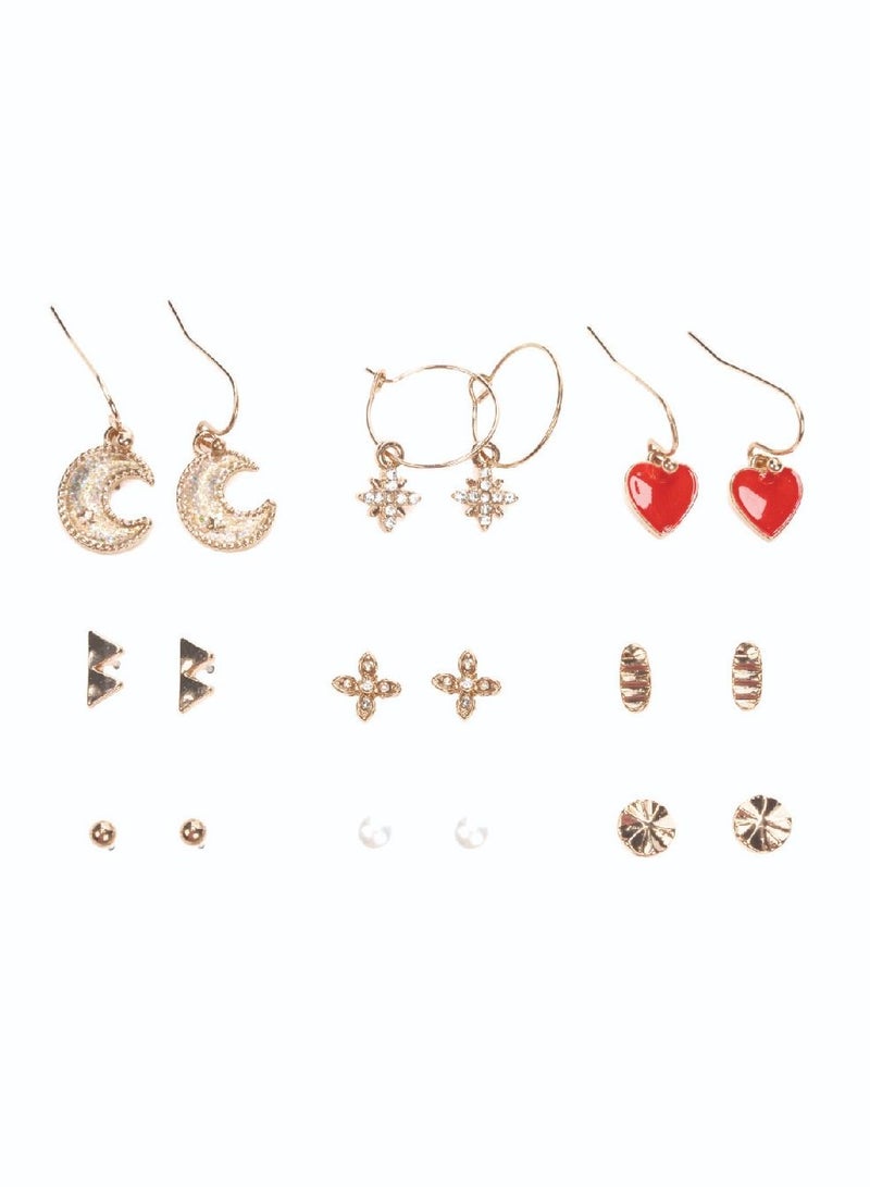 أميكا طقم أقراط مينا ومعدن متنوع 9 قطع - Image 1