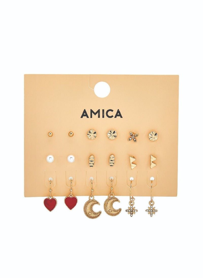 أميكا طقم أقراط مينا ومعدن متنوع 9 قطع - Image 4