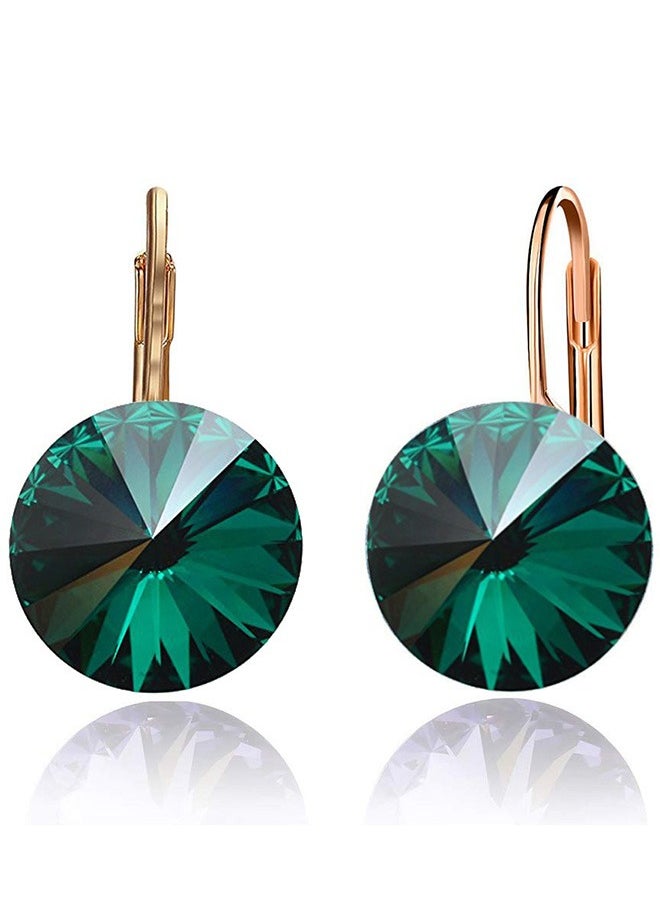 EVEVIC Round Austrian Crystal Drop Lever Back Earrings for Women 14 K Gold Plated Hypoallergenic  - Image 1