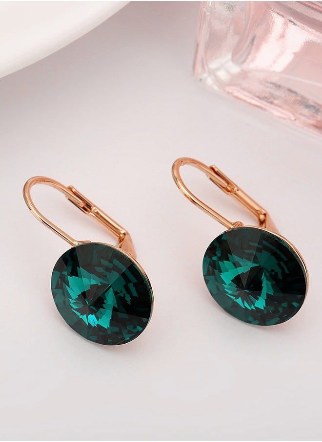 EVEVIC Round Austrian Crystal Drop Lever Back Earrings for Women 14 K Gold Plated Hypoallergenic  - Image 2