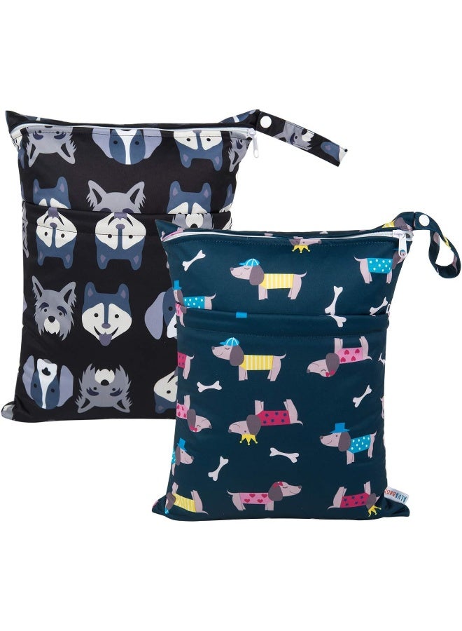 ALVABABY 2pcs Cloth Diaper Wet Dry Bags Waterproof Reusable with Two Zippered Pockets Travel Beach Pool Daycare Soiled Baby Items Yoga Gym Bag for Swimsuits or Wet Clothes - Image 1