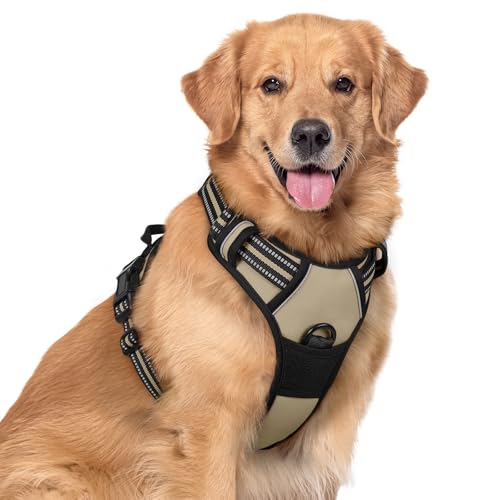 rabbitgoo Dog Harness No Pull with 2 Leash Clips Adjustable Soft Padded Reflective Oxford No Choke Pet Vest with Easy Control Handle for Large Dogs Beige XL