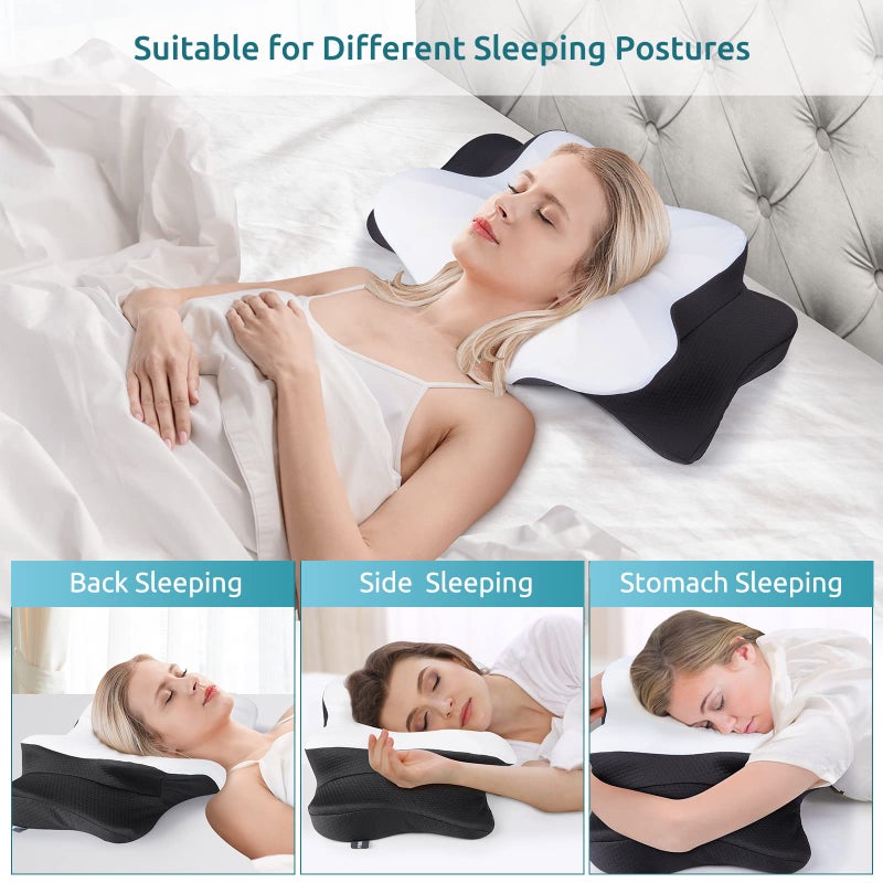 DONAMA Cervical Pillow for Neck Pain Relief,Contour Memory Foam Pillow,Ergonomic Orthopedic Neck Support Pillows for Side,Back and Stomach Sleepers with Breathable Pillowcase-Black - Image 3