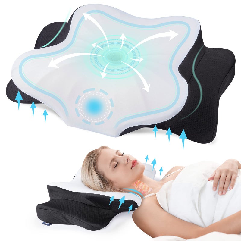 DONAMA Cervical Pillow for Neck Pain Relief,Contour Memory Foam Pillow,Ergonomic Orthopedic Neck Support Pillows for Side,Back and Stomach Sleepers with Breathable Pillowcase-Black - Image 1