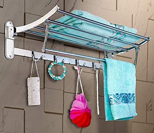 HOMAVA Homava Stainless Steel Chrome Finish Folding Towel Rack 2 Ft 60 X 25 X 13 cm Silver  - Image 1