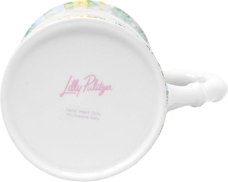Lilly Pulitzer فنجان قهوة لطيف من ليلي بوليتر مع نمط الليمون، كوب شاي سيراميك مع مقبض من الخيزران، اصنع عصير الليمون - Image 3