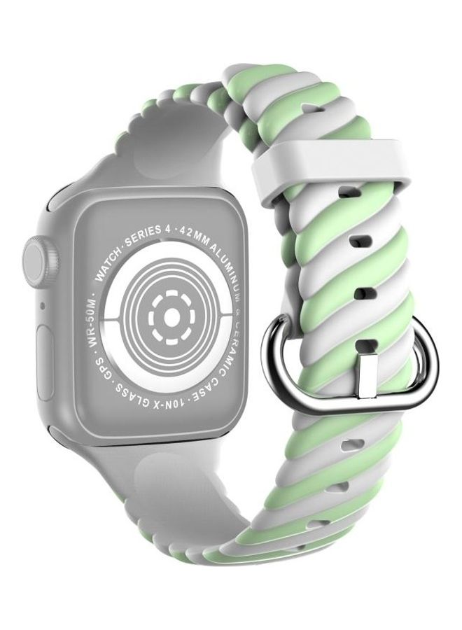 NIBEMINENT Two-Colour Twist Silicone Replacement Strap Watchband For Apple Watch Series 1/2/3/4/5/6/7/SE 42-44-45mm Macaron Green/White - Image 1