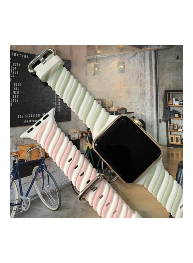 NIBEMINENT Two-Colour Twist Silicone Replacement Strap Watchband For Apple Watch Series 1/2/3/4/5/6/7/SE 42-44-45mm Macaron Green/White - Image 4
