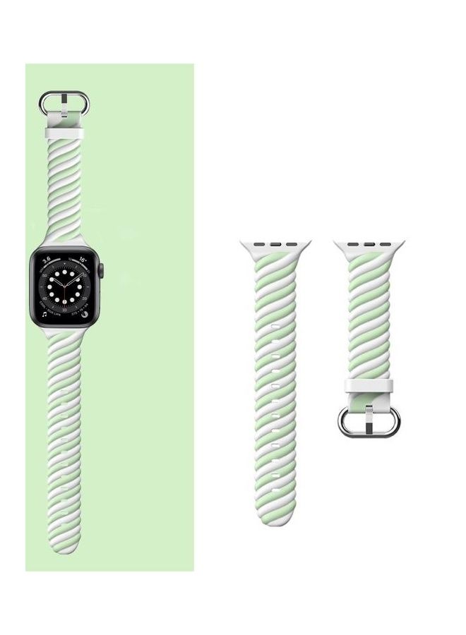 NIBEMINENT Two-Colour Twist Silicone Replacement Strap Watchband For Apple Watch Series 1/2/3/4/5/6/7/SE 42-44-45mm Macaron Green/White - Image 3