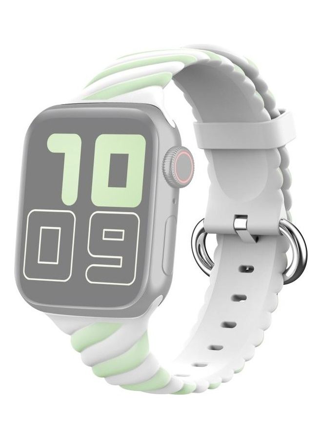 NIBEMINENT Two-Colour Twist Silicone Replacement Strap Watchband For Apple Watch Series 1/2/3/4/5/6/7/SE 42-44-45mm Macaron Green/White - Image 2