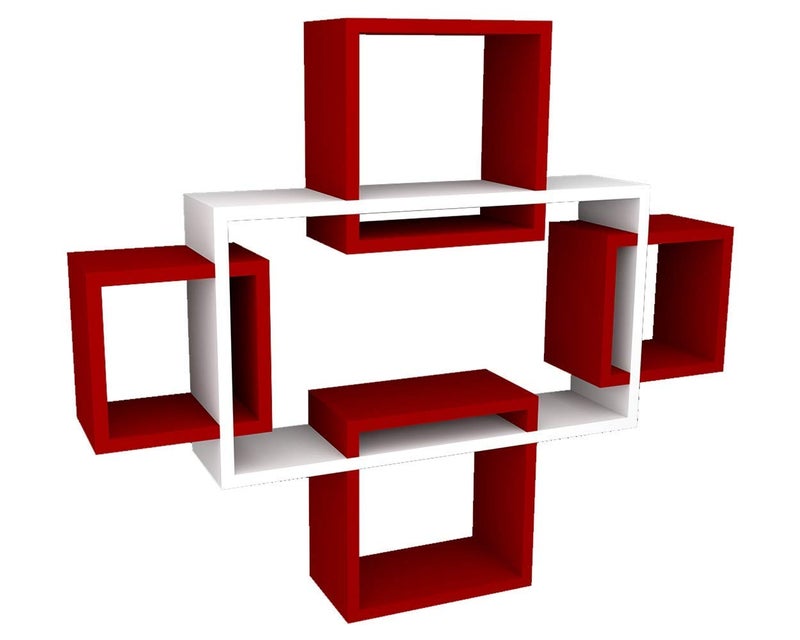 DDS Dream Decor Shoppee DDS Engineered Wood Wall Decor Floating Shelf Display Rack 5 intersecting Decorative Living Room Shelves Décor for Living Room Bed Rooms Hall Etc. (RED White) - Image 3