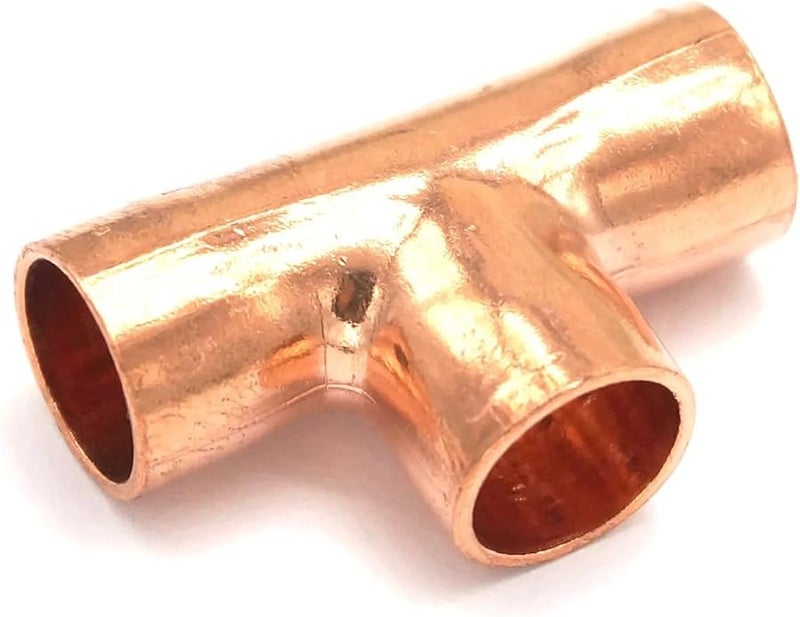 Copper End Feed Equal Tee 14mm x 0.8mm Pipe Adapter For AC Refrigeration Water Heater - Image 1