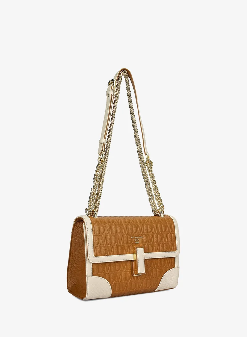 دا ميلانو حقيبة كتف جلدية بحروف شعار صغيرة - كراميل