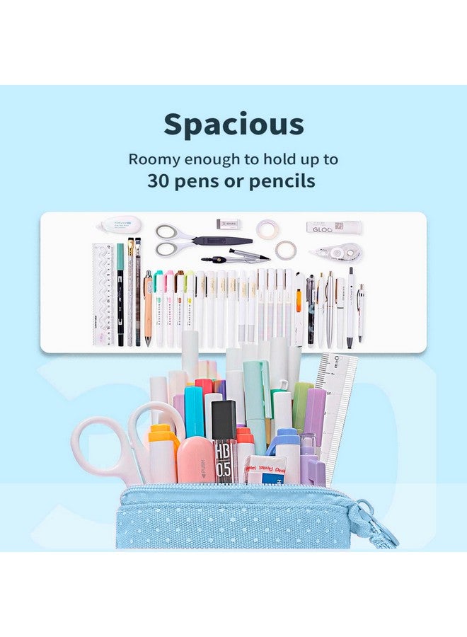 Storite Standing Up Pencil Case Stationery Items for Girls and Boys Canvas Bags Pen Pencil Pouch Case for School College & Office,Cute Stationary Box Organizer for Daily Use,Gifts for Kids - Blue - Image 3
