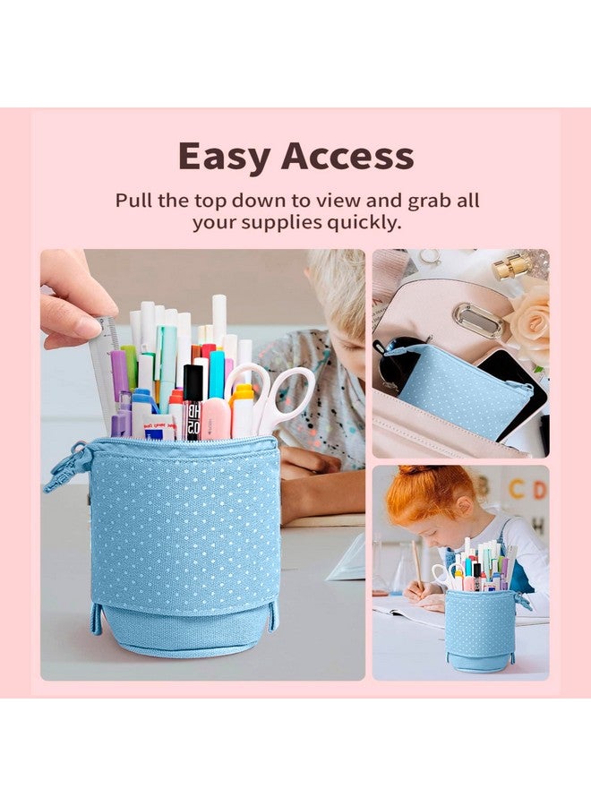Storite Standing Up Pencil Case Stationery Items for Girls and Boys Canvas Bags Pen Pencil Pouch Case for School College & Office,Cute Stationary Box Organizer for Daily Use,Gifts for Kids - Blue - Image 4