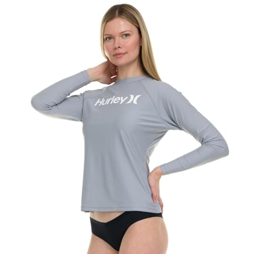 Hurley حارس راش هيرلي للنساء، قمصان حارس راش بأكمام طويلة للنساء، قميص سباحة حارس راش للنساء حماية UPF 50+ SPF وUV فضي - Image 3