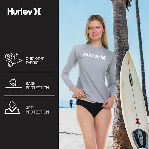 Hurley حارس راش هيرلي للنساء، قمصان حارس راش بأكمام طويلة للنساء، قميص سباحة حارس راش للنساء حماية UPF 50+ SPF وUV فضي - Image 5