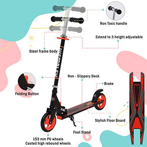 Wembley Kick Scooter for Kids 5+ Years | 2 Wheels Steel Frame Foldable and 3 Adjustable Height | Skating Cycle Kids Scooter 5 to 10, 12 Years Boys Girls - Orange BIS Certified - Capacity 50kg - Image 3