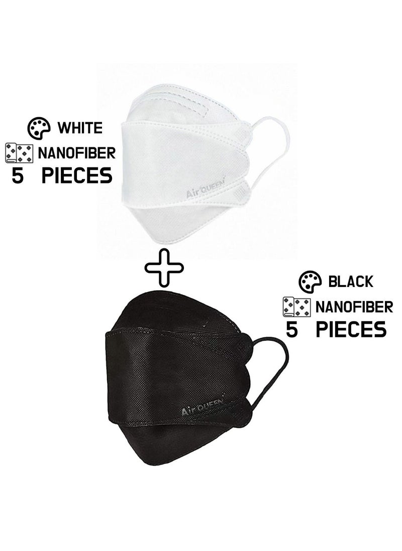 Air QUEEN - Pack Of 10 Pieces Nanofiber Filter Face Mask For Adults Face Mask Black And White - Image 1