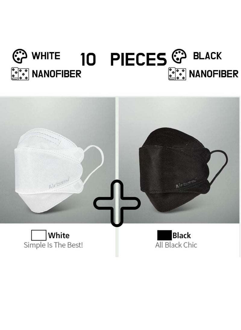 Air QUEEN - Pack Of 10 Pieces Nanofiber Filter Face Mask For Adults Face Mask Black And White - Image 1
