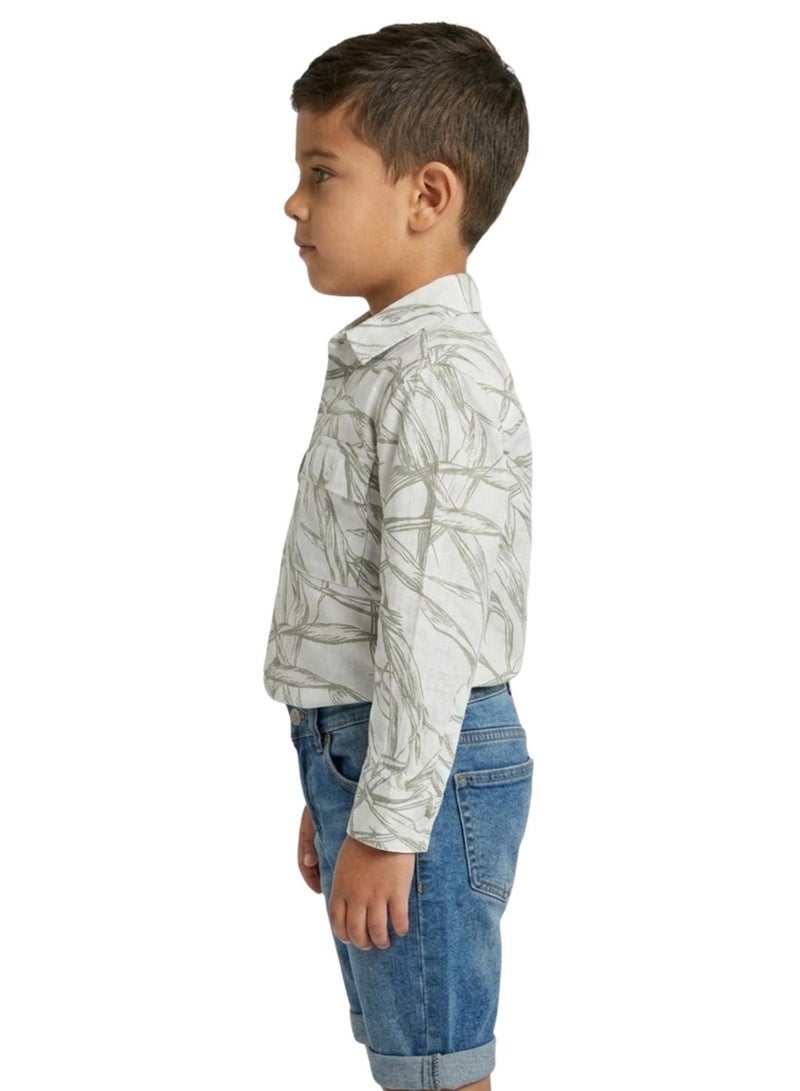 babyqlo Boys Olive Leaf Printed Casual Shirt - Image 3