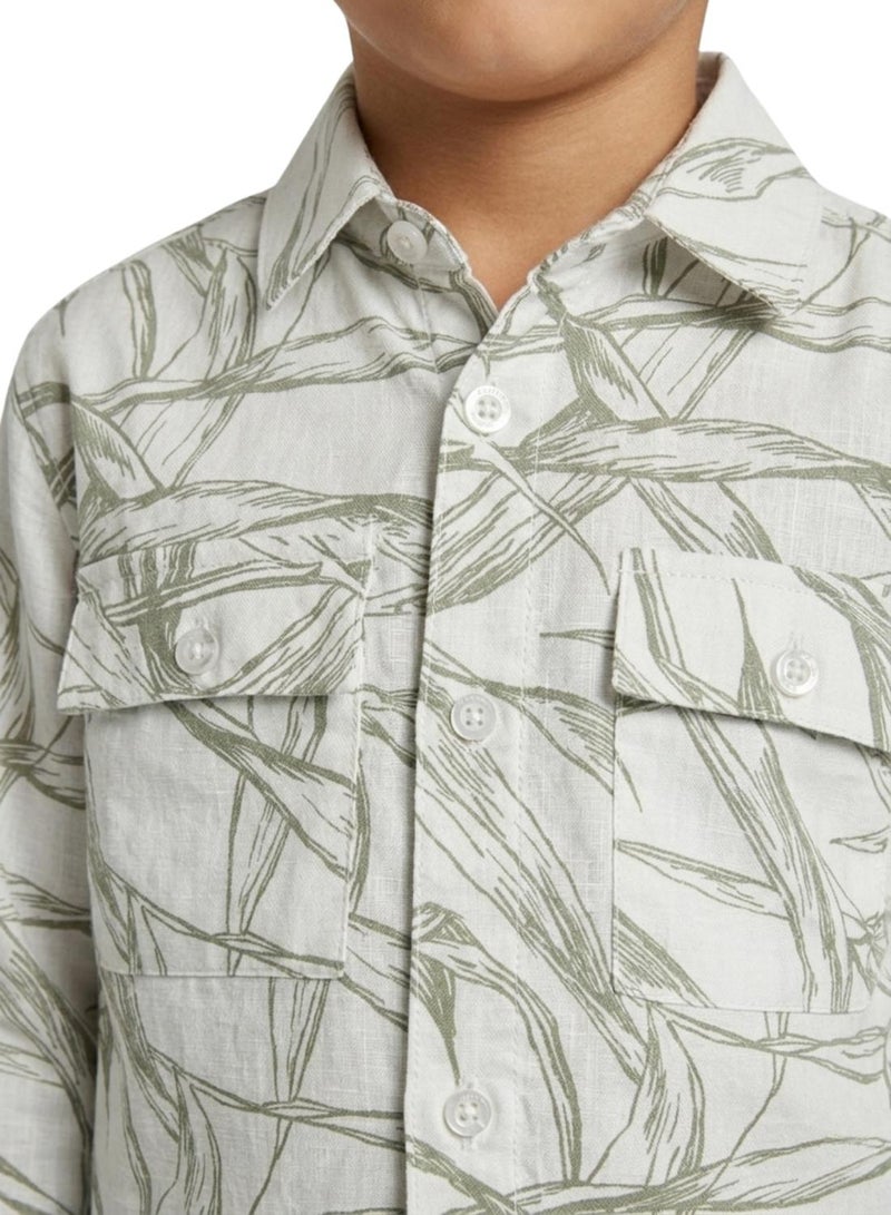 babyqlo Boys Olive Leaf Printed Casual Shirt - Image 5
