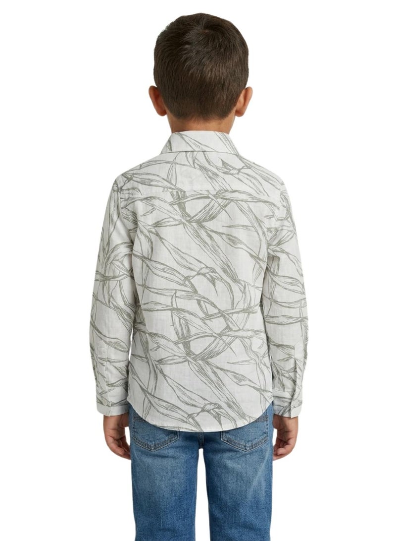 babyqlo Boys Olive Leaf Printed Casual Shirt - Image 2
