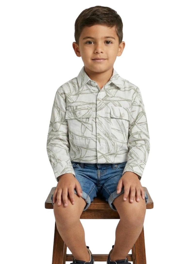 babyqlo Boys Olive Leaf Printed Casual Shirt - Image 4