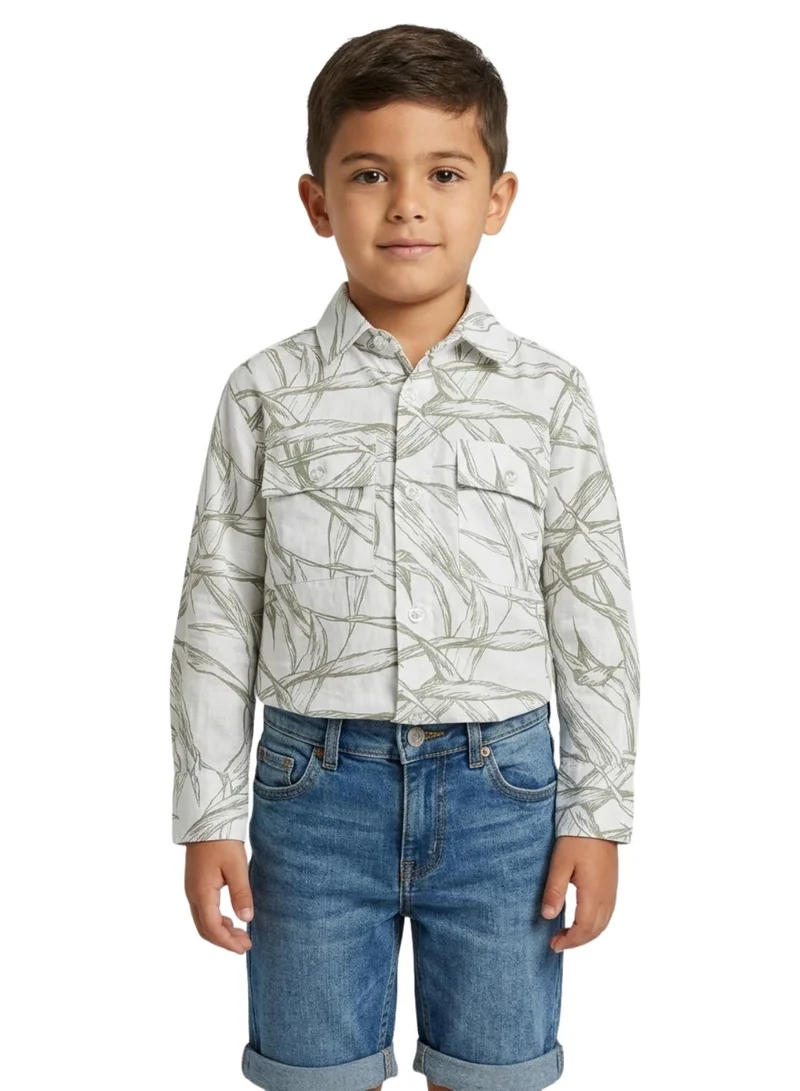 babyqlo Boys Olive Leaf Printed Casual Shirt