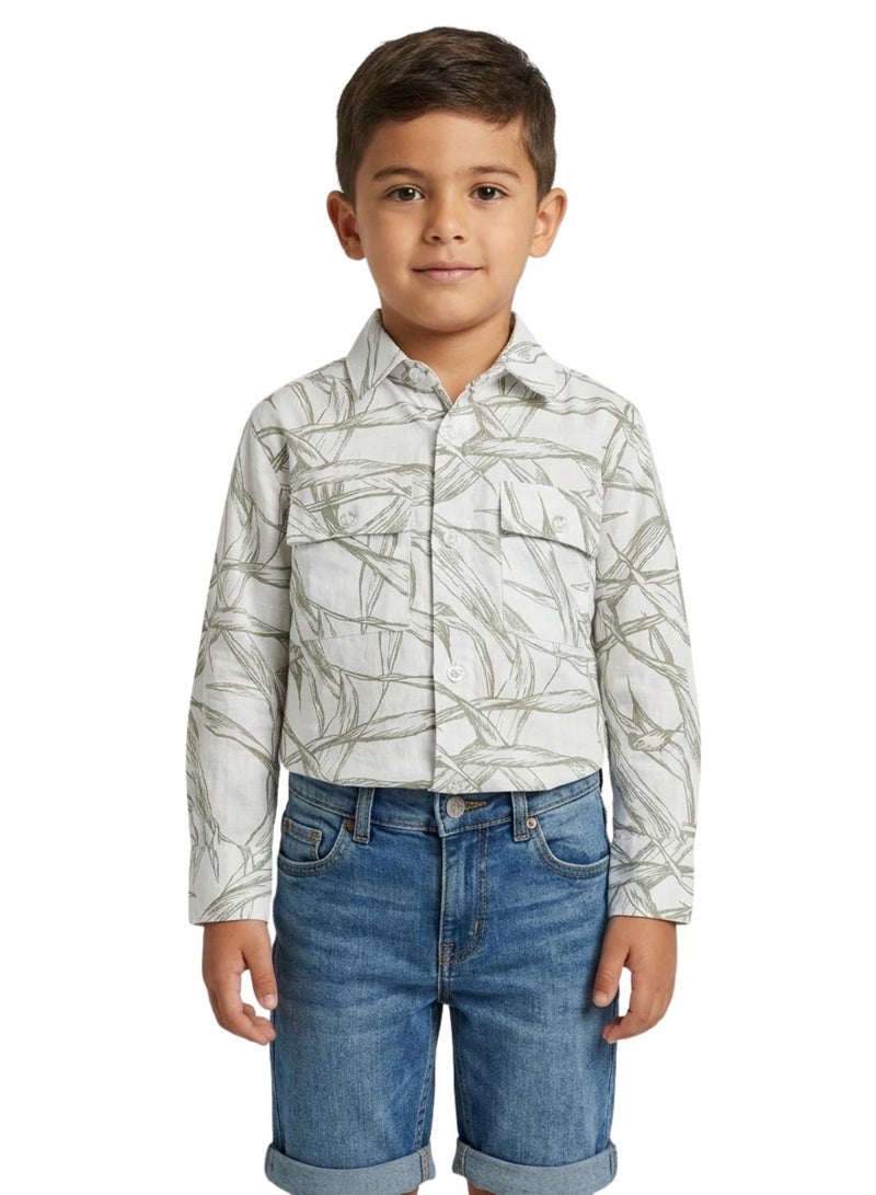 babyqlo Boys Olive Leaf Printed Casual Shirt - Image 1