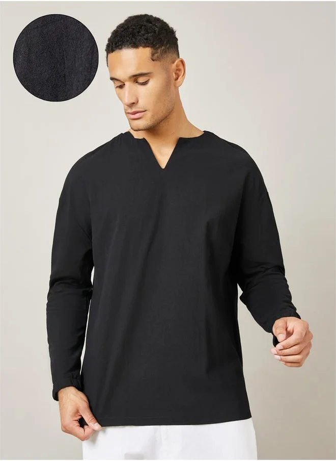 ستايلي Textured Woven Notch Neck Shirt