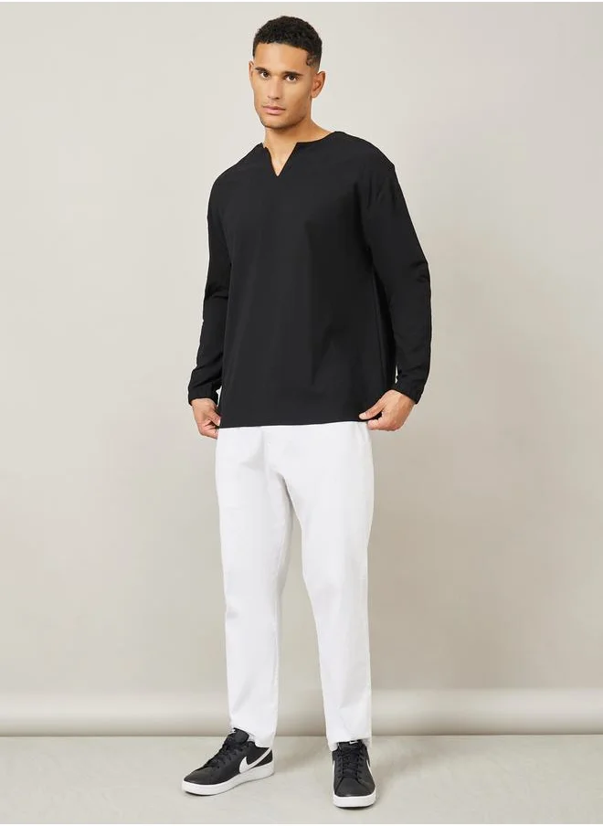 ستايلي Textured Woven Notch Neck Shirt