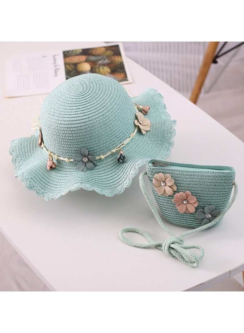 KUYING New Straw Hat Bag Set Sunscreen Sun Hat Summer Princess Baby Cool Hat 