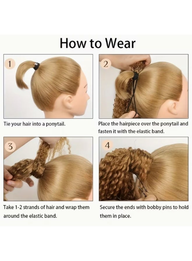 KHAJUL 1 Piece Ponytail Extension, High Temperature Protein Fiber Ponytail Wig, Wavy Ponytail Extension with Detachable Elastic Tie, Long Curly Ponytail for Women and Girls for Daily, Party and Cosplay, Brownish Black - Image 4