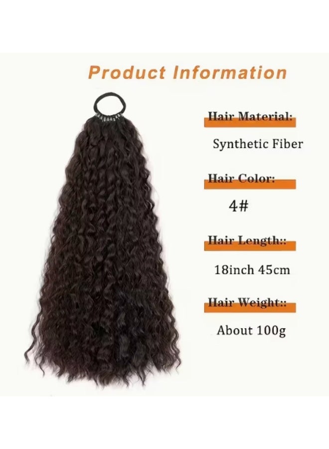 KHAJUL 1 Piece Ponytail Extension, High Temperature Protein Fiber Ponytail Wig, Wavy Ponytail Extension with Detachable Elastic Tie, Long Curly Ponytail for Women and Girls for Daily, Party and Cosplay, Brownish Black - Image 2