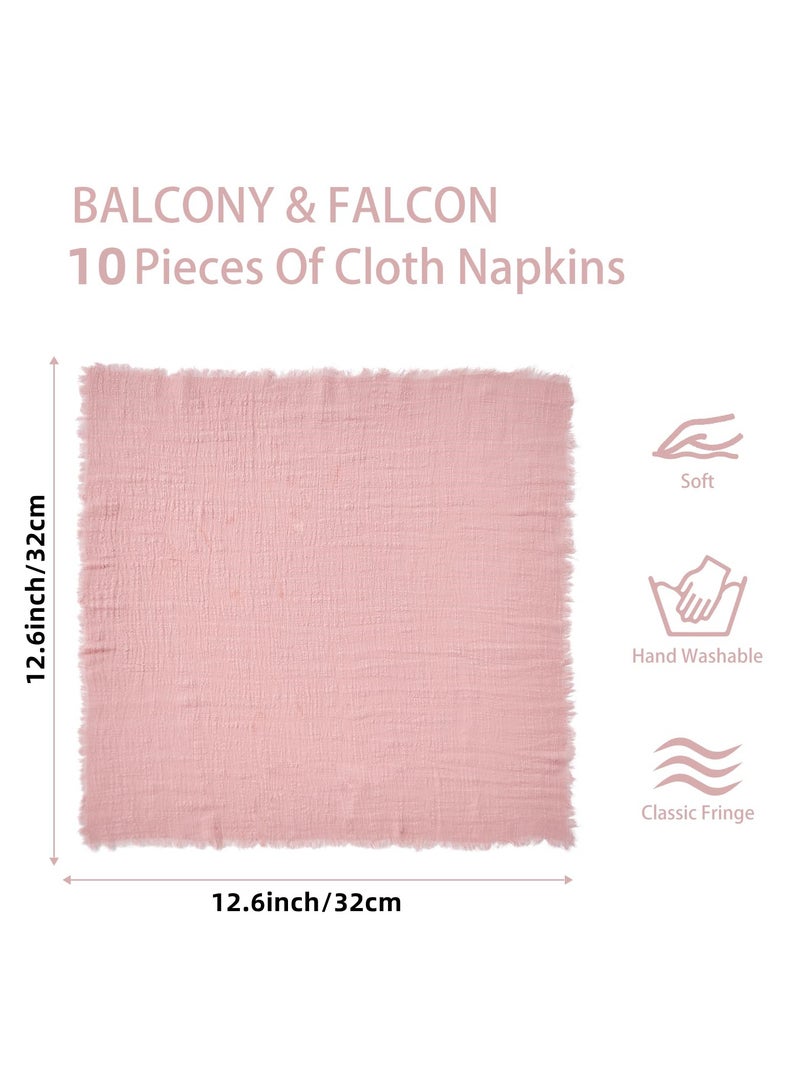 RTYY 10 قطع من مناديل قماشية من القطن والكتان، مناديل قماشية مصنوعة يدويًا مع هامش من القماش الناعم المجعد، مناديل عشاء ريفية قابلة للغسل من القماش متعدد الاستخدامات مصنوعة يدويًا مربعة الشكل ذات هامش للعشاء وحفلات الزفاف والحفلات 32 × 32 سم - Image 5